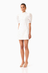 Elowen Floral Applique Mini Dress in White