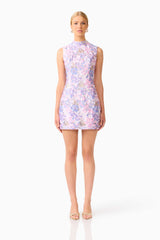 Marlene Shift Mini Dress in Pink & Purple Floral