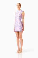Marlene Shift Mini Dress in Pink & Purple Floral