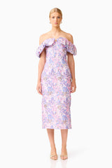 Marlene Strapless Midi Dress in Pink & Purple Floral