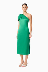 Ameera Asymmetrical Midi Dress in Green