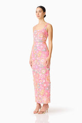 Nathalie Colunm Midi Dress in Pink Floral