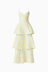 Penelope Tiered Gown in Yellow & Blue Floral