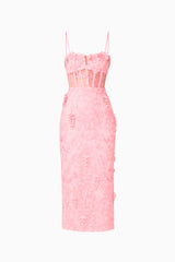 Monique Floral Applique Midi Dress in Pink