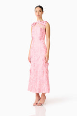 Monique Floral Applique Midi in Pink