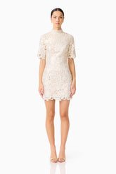 Nicoletta Short Sleeve Mini Dress in Gold