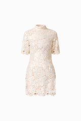 Nicoletta Short Sleeve Mini Dress in Gold