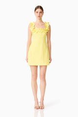 Cara Square Neck Mini Dress in Yellow