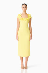 Cara Short Sleeve Midi Dress in Yellow