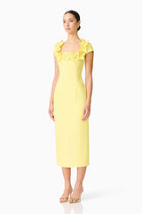 Cara Short Sleeve Midi Dress in Yellow