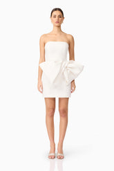 Elysie Bow Mini Dress in White