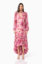 Evalina Long Sleeve Maxi Dress in Pink