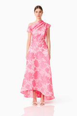 Dionne Asymmetrical Maxi Gown in Pink Floral