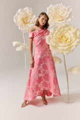 Dionne Asymmetrical Maxi Gown in Pink Floral