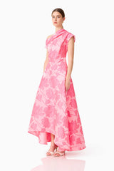 Dionne Asymmetrical Maxi Gown in Pink Floral