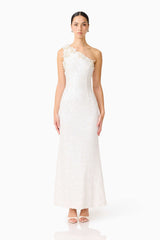 Alessia Embellished One Shoulder Gown in White