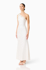 Alessia Embellished One Shoulder Gown in White