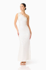 Alessia Embellished One Shoulder Gown in White