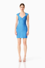 Elena V-Neck Mini Dress in Dress in Blue