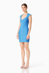Elena V-Neck Mini Dress in Dress in Blue