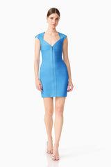Elena V-Neck Mini Dress in Dress in Blue