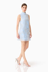 Annabelle Embellished Shift Mini Dress in Blue
