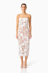 Helena Strapless Midi Dress In White