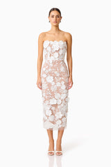 Helena Strapless Midi Dress In White