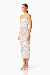 Helena Strapless Midi Dress In White