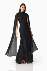 Odelia Cape Sleeve Gown in Black