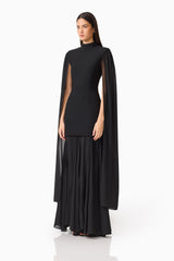 Odelia Cape Sleeve Gown in Black