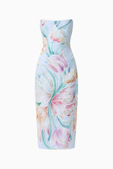 Priselle Strapless Midi Dress in Blue Floral