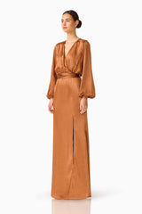 Kai Long Sleeve Maxi Dress in Toffee Brown