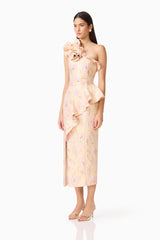 Carys Asymmetrical Midi Dress in Cream