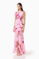 Eleanora Ruffle Gown in Pink Floral