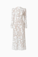 Shannon 3D Floral Midi Dress In White