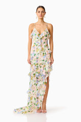 Cosima Asymmetrical Gown In Florals