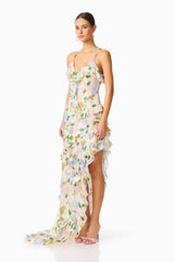 Cosima Asymmetrical Gown In Florals
