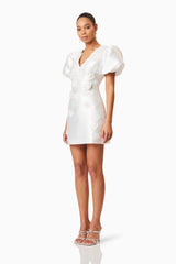 Oleander Mini Puff Sleeve Dress In White
