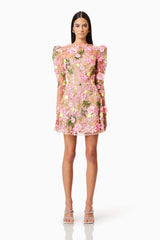 Aella A-line Floral Mini Dress In Pink