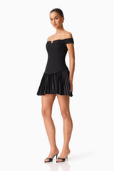 Elva Off Shoulder Mini Dress in Black