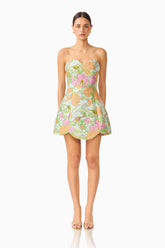 Noralyn Strapless Mini Dress in Green Floral
