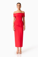 Celia Off Shoulder Gown in Red