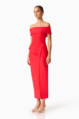 Celia Off Shoulder Gown in Red