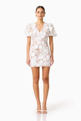 Zayla 3D Floral Mini Dress in White