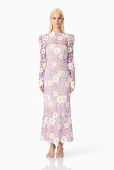 Sigrid Long Sleeve Midi Dress in Purple