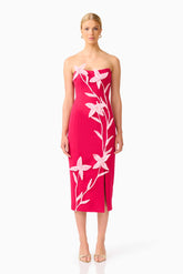 Ilaria Strapless Midi Dress in Red