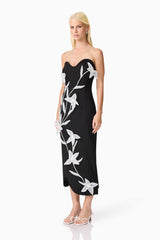 Ilaria Sweetheart Midi Dress in Black