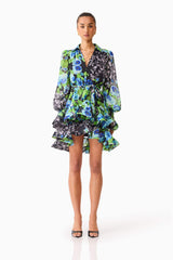Briony Long Sleeve Mini Dress in Black Floral
