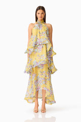Briony Tiered Gown in Yellow Floral